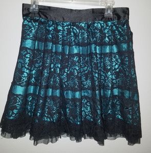 Blue lace silk skirt